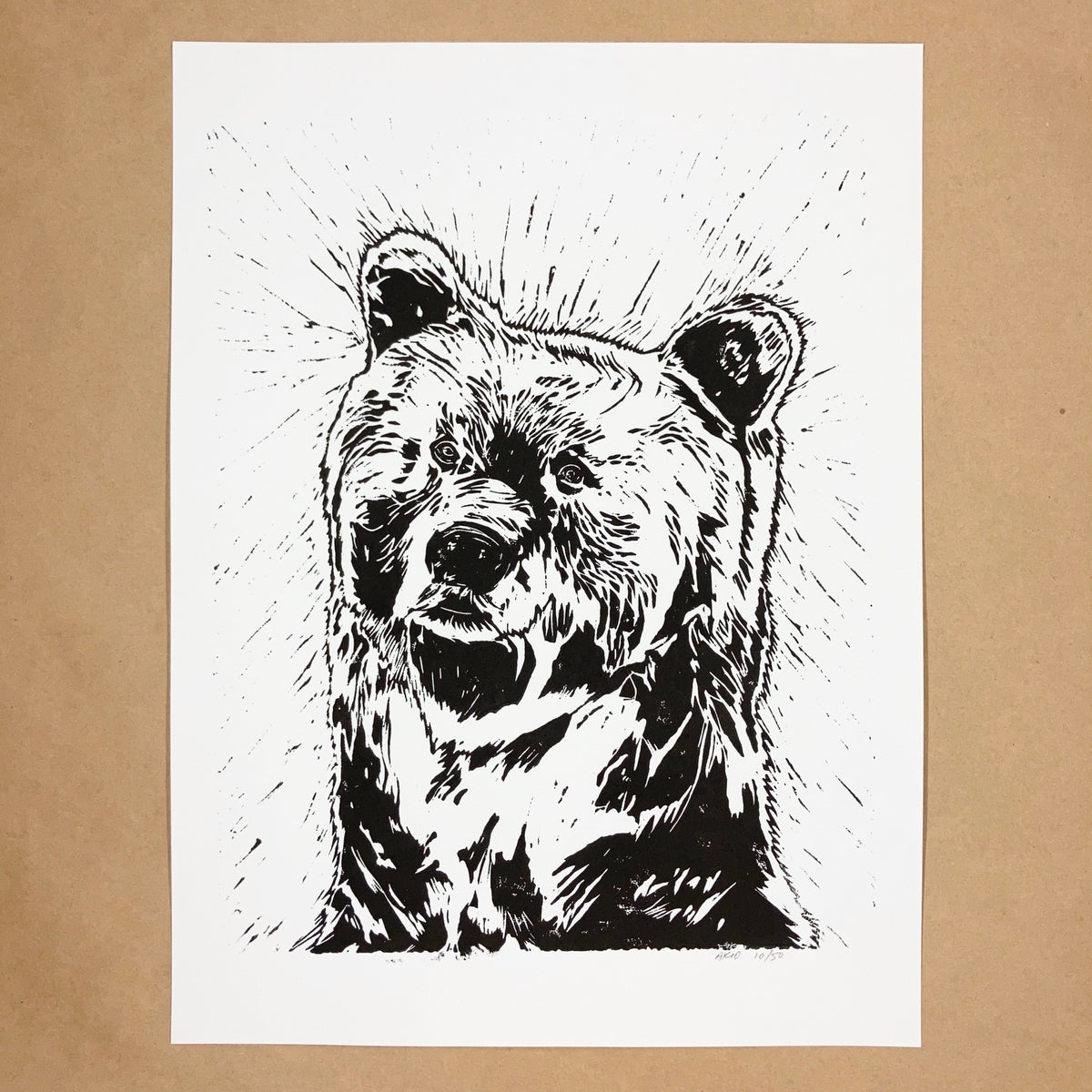 Original Bear Linocut hot Art Print